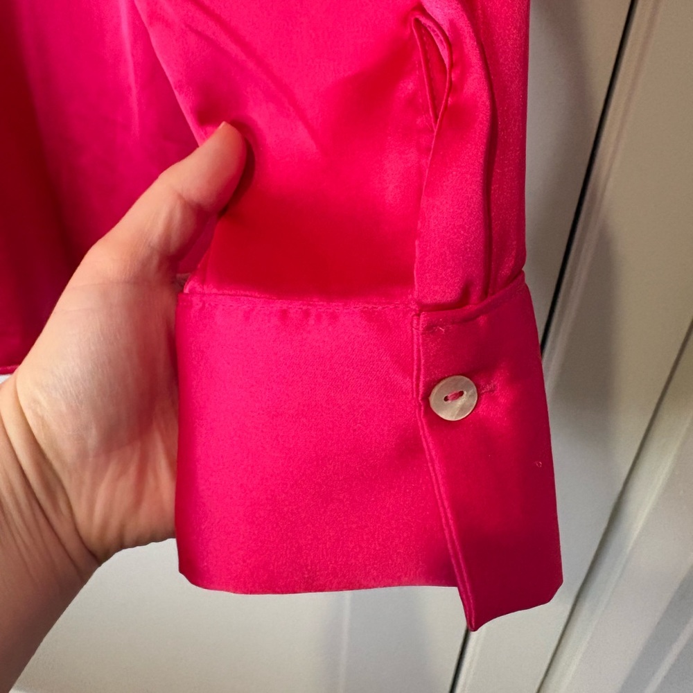 Rachel Zoe Fuchsia Satin Button-Down Silk Shirt - Picture 4 of 5